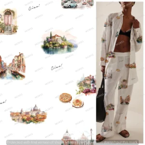 Exclusive Italian-themed scenic textile design license for apparel manufacturers