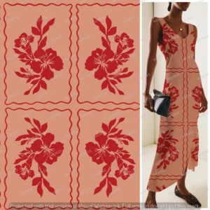 Exclusive red hibiscus floral textile design license for apparel manufacturers