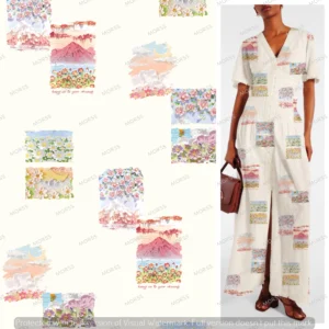 Exclusive dreamy floral landscape textile design license for apparel manufacturers
