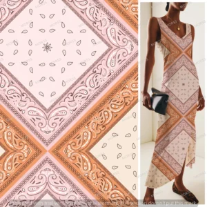 Western-inspired peach bandana fabric design for exclusive licensing
