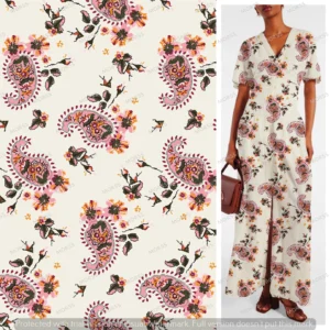 Exclusive paisley and floral textile print for fashion collections
