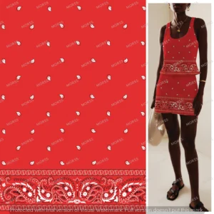 Western-inspired red paisley bandana print for fashion textiles