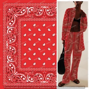 Western-style red bandana print with paisley motifs for fashion textiles