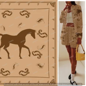 Exclusive horse and paisley bandana-inspired textile print for western-style fashion