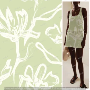 Exclusive minimalist green floral textile design for fashion brands