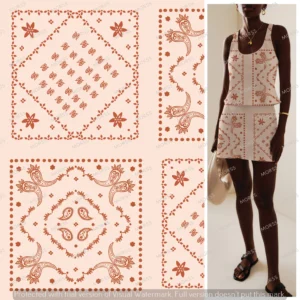 Terracotta clay-colored paisley bandana repeat textile design for fashion