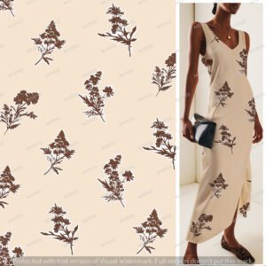 Botanical silhouette textile print in brown and almond for elegant womenswear