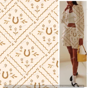 Western-style horseshoe textile design with diamond tile repeat in neutral beige