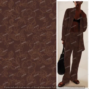 Chocolate brown floral and paisley textile design in seamless tone-on-tone repeat