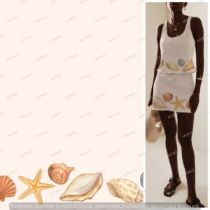 Minimal coastal border print of watercolor seashells for resortwear or summer collections